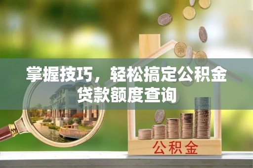 秦州掌握技巧，轻松搞定公积金贷款额度查询
